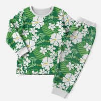 Green Hawaiian Hibiscus Monstera Christmas Pajama Set Grunge Stylized LT01 Men Green - Polynesian Pride