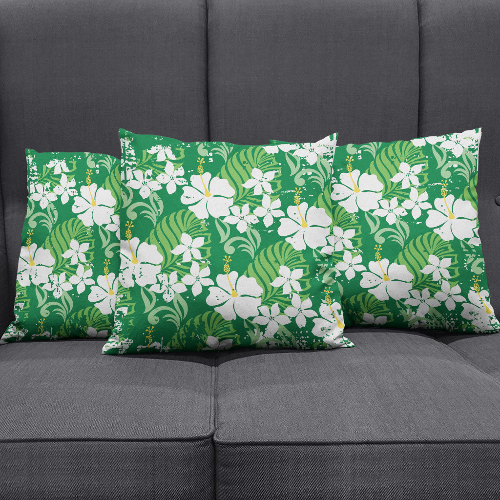 Green Hawaiian Hibiscus Monstera Pillow Cover Grunge Stylized LT01 - Polynesian Pride
