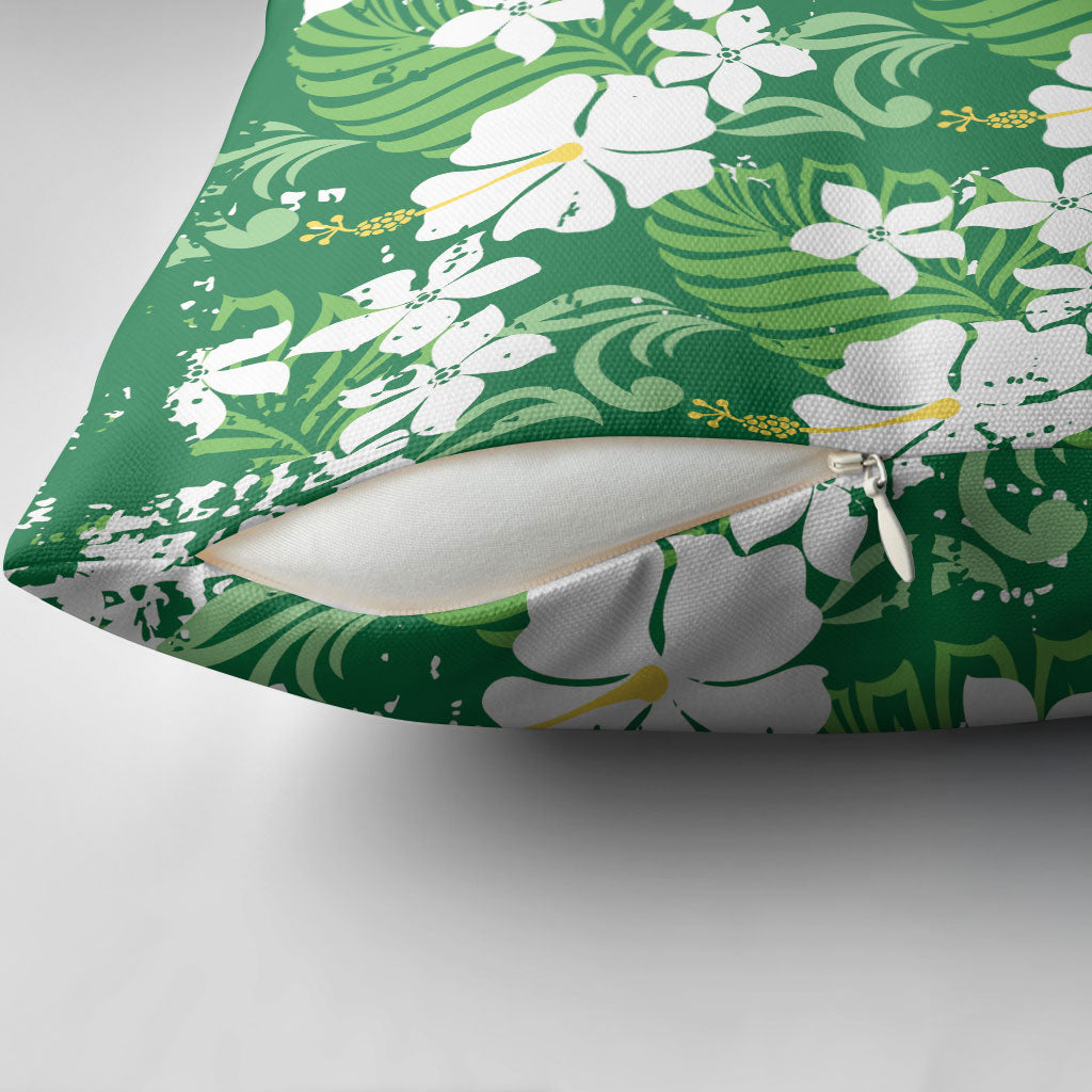 Green Hawaiian Hibiscus Monstera Pillow Cover Grunge Stylized LT01 - Polynesian Pride