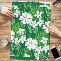 Green Hawaiian Hibiscus Monstera Puzzle Grunge Stylized LT01 Green - Polynesian Pride