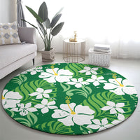 Green Hawaiian Hibiscus Monstera Round Carpet Grunge Stylized LT01 - Polynesian Pride