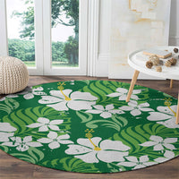 Green Hawaiian Hibiscus Monstera Round Carpet Grunge Stylized LT01 - Polynesian Pride