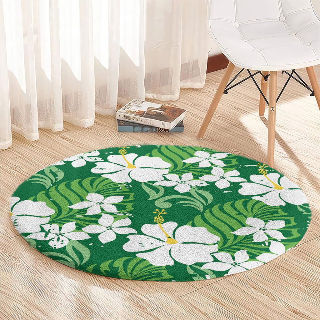 Green Hawaiian Hibiscus Monstera Round Carpet Grunge Stylized LT01 - Polynesian Pride