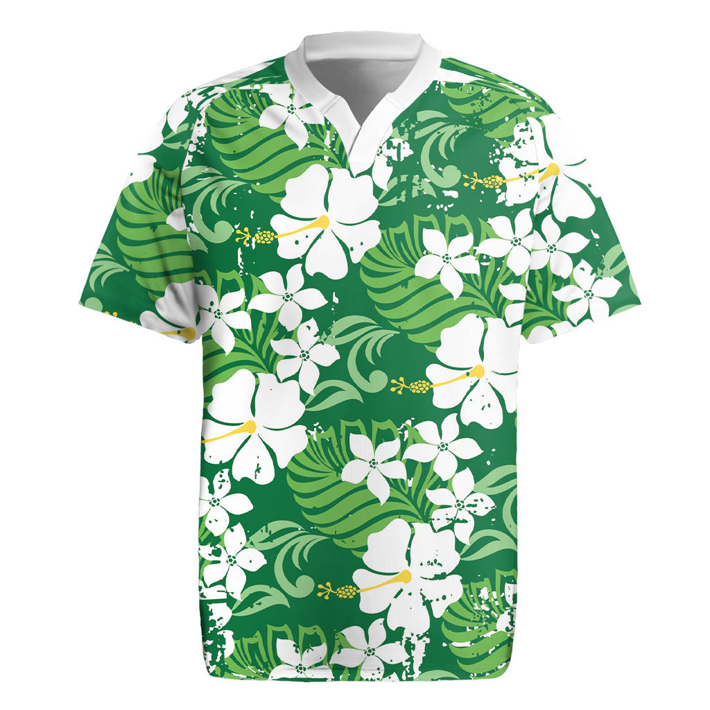 Green Hawaiian Hibiscus Monstera Rugby Jersey Grunge Stylized LT01 Green - Polynesian Pride