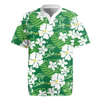 Green Hawaiian Hibiscus Monstera Rugby Jersey Grunge Stylized LT01 Green - Polynesian Pride