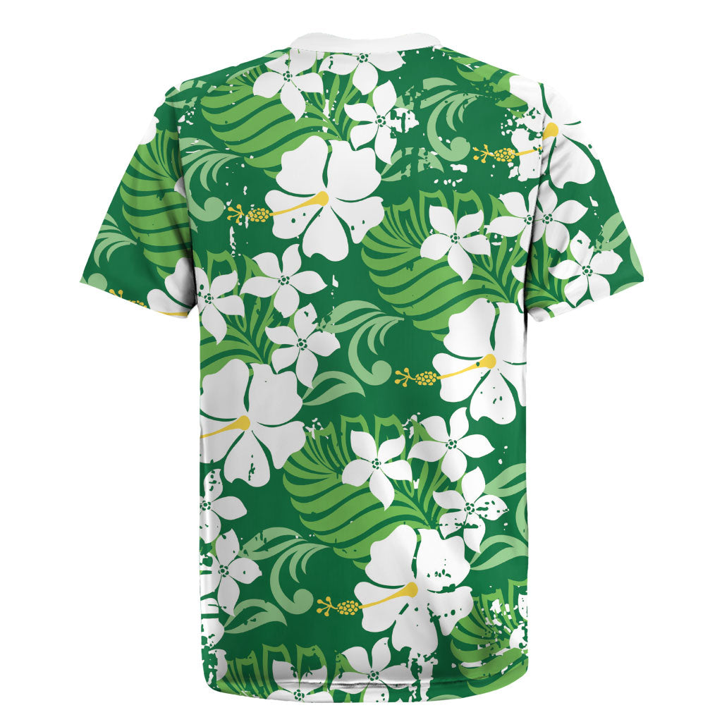 Green Hawaiian Hibiscus Monstera Rugby Jersey Grunge Stylized LT01 - Polynesian Pride
