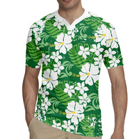 Green Hawaiian Hibiscus Monstera Rugby Jersey Grunge Stylized LT01 - Polynesian Pride