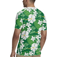Green Hawaiian Hibiscus Monstera Rugby Jersey Grunge Stylized LT01 - Polynesian Pride
