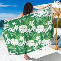 Green Hawaiian Hibiscus Monstera Sarong Grunge Stylized LT01 One Size 44 x 66 inches Green - Polynesian Pride