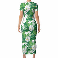 Green Hawaiian Hibiscus Monstera Short Sleeve Bodycon Dress Grunge Stylized LT01 - Polynesian Pride