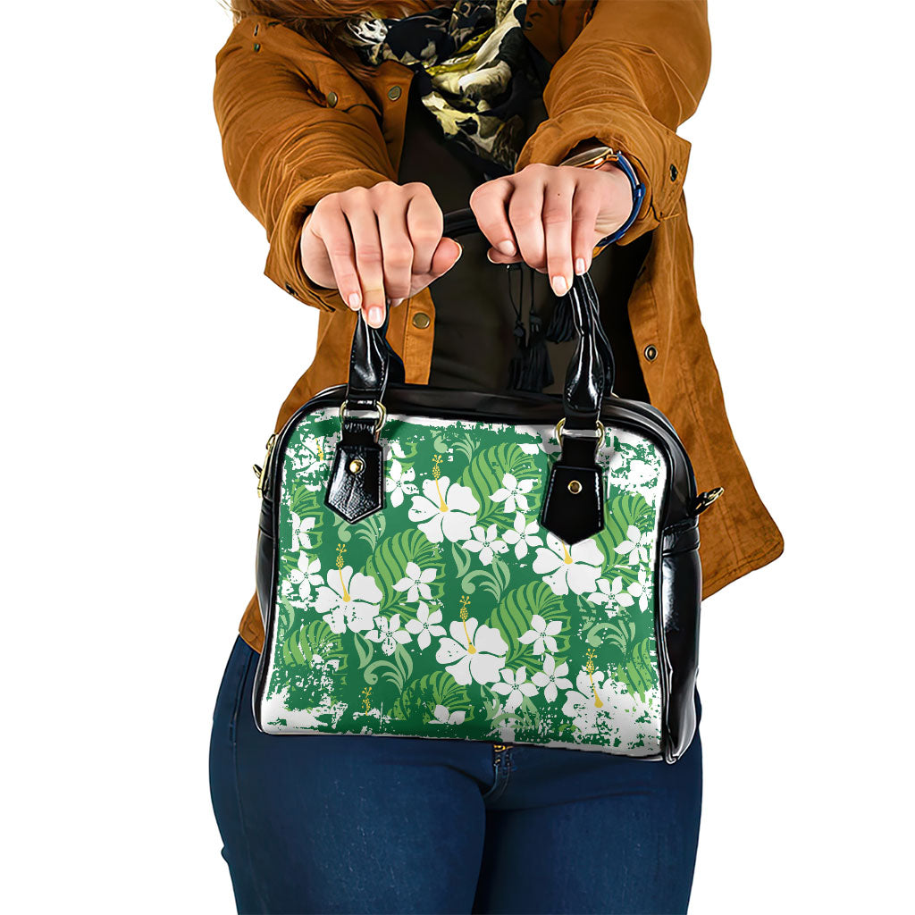 Green Hawaiian Hibiscus Monstera Shoulder Handbag Grunge Stylized LT01 One Size Green - Polynesian Pride