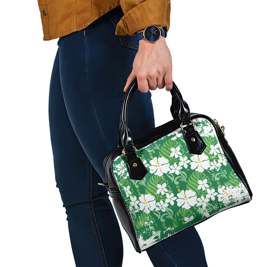 Green Hawaiian Hibiscus Monstera Shoulder Handbag Grunge Stylized LT01 - Polynesian Pride