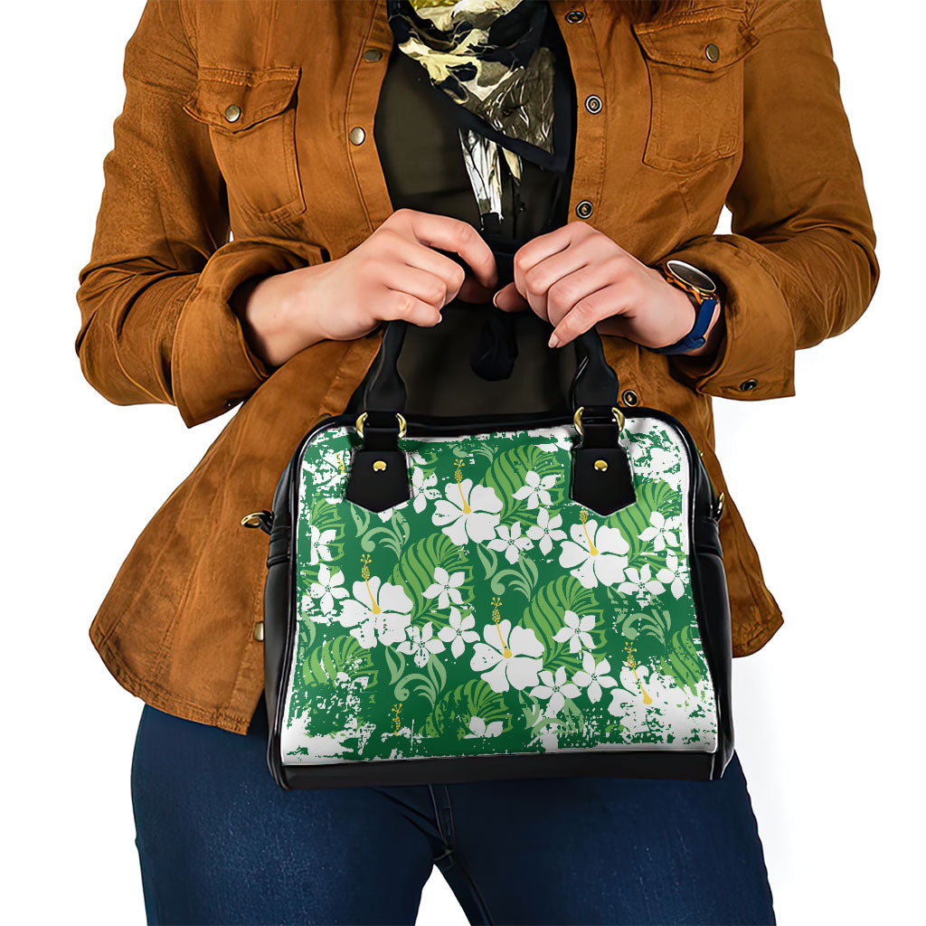 Green Hawaiian Hibiscus Monstera Shoulder Handbag Grunge Stylized LT01 - Polynesian Pride