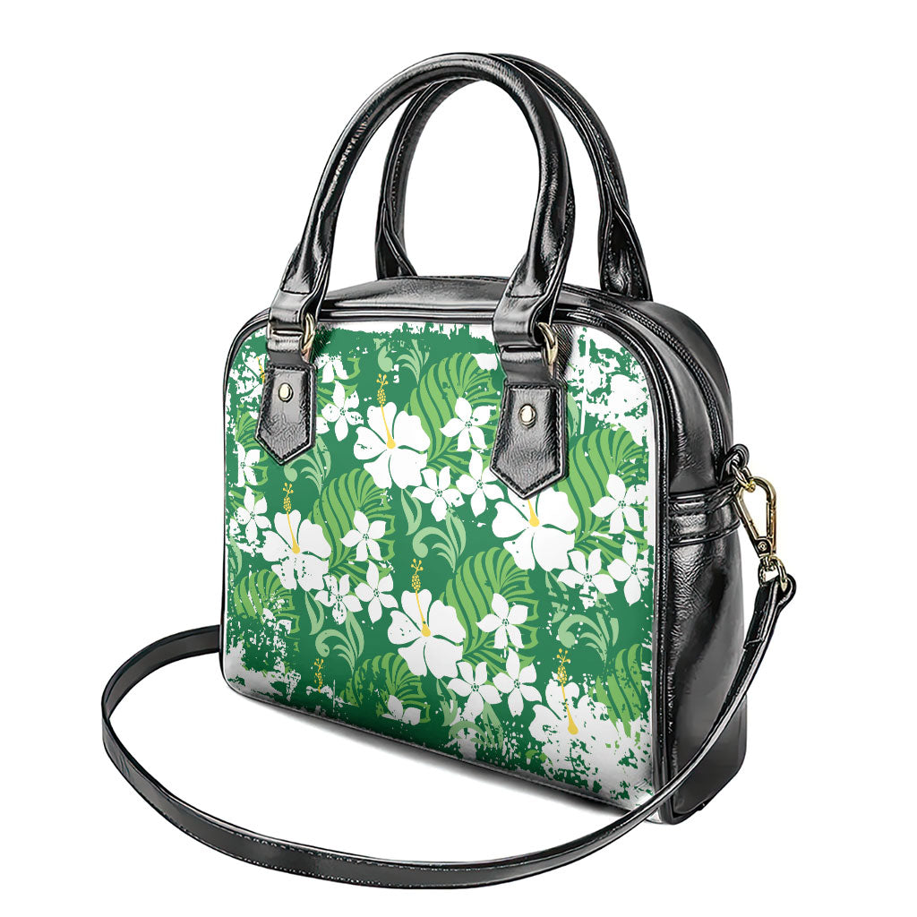 Green Hawaiian Hibiscus Monstera Shoulder Handbag Grunge Stylized LT01 - Polynesian Pride