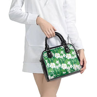 Green Hawaiian Hibiscus Monstera Shoulder Handbag Grunge Stylized LT01 - Polynesian Pride