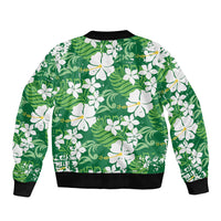 Green Hawaiian Hibiscus Monstera Sleeve Zip Bomber Jacket Grunge Stylized LT01 - Polynesian Pride