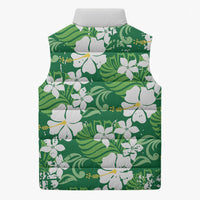 Green Hawaiian Hibiscus Monstera Sleeveless Puffer Jacket Grunge Stylized LT01 - Polynesian Pride