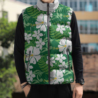 Green Hawaiian Hibiscus Monstera Sleeveless Puffer Jacket Grunge Stylized LT01 - Polynesian Pride