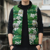 Green Hawaiian Hibiscus Monstera Sleeveless Puffer Jacket Grunge Stylized LT01 - Polynesian Pride
