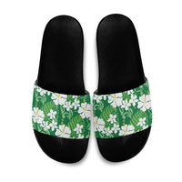 Green Hawaiian Hibiscus Monstera Slide Sandals Grunge Stylized LT01 Green - Polynesian Pride