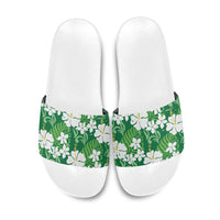 Green Hawaiian Hibiscus Monstera Slide Sandals Grunge Stylized LT01 Green - Polynesian Pride