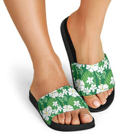Green Hawaiian Hibiscus Monstera Slide Sandals Grunge Stylized LT01 - Polynesian Pride