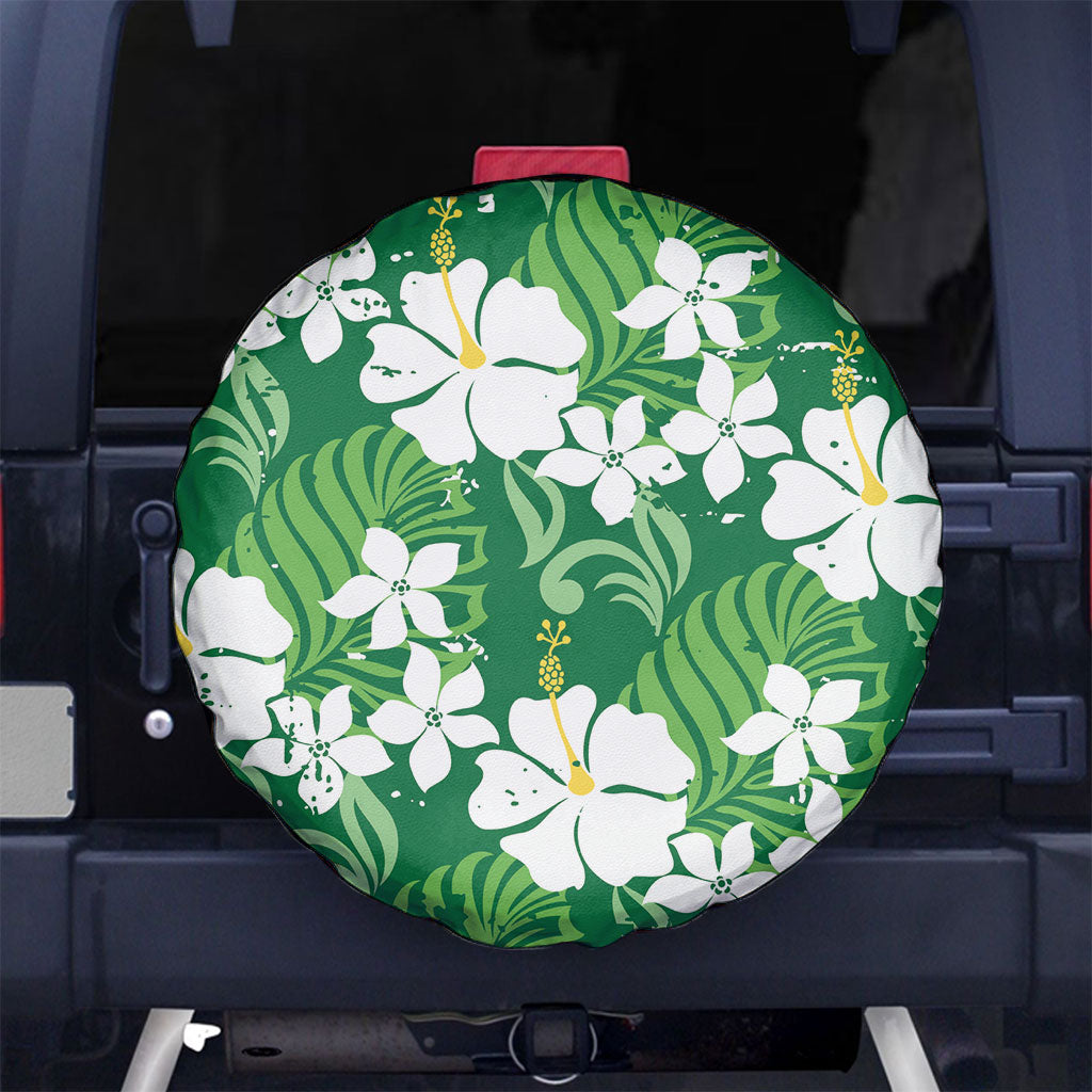 Green Hawaiian Hibiscus Monstera Spare Tire Cover Grunge Stylized LT01 No hole Green - Polynesian Pride