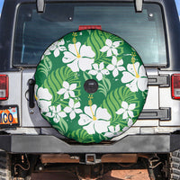 Green Hawaiian Hibiscus Monstera Spare Tire Cover Grunge Stylized LT01 Green - Polynesian Pride