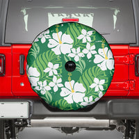 Green Hawaiian Hibiscus Monstera Spare Tire Cover Grunge Stylized LT01 - Polynesian Pride