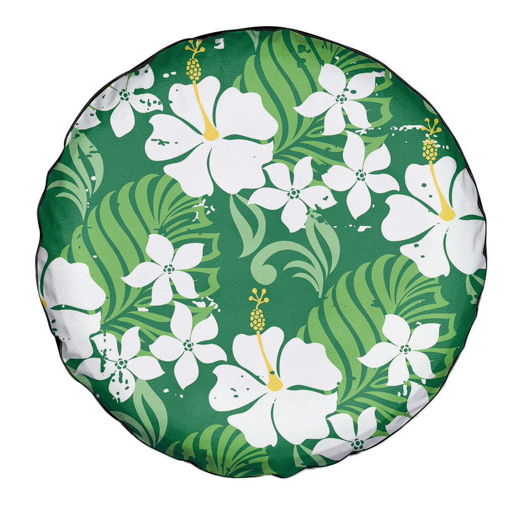 Green Hawaiian Hibiscus Monstera Spare Tire Cover Grunge Stylized LT01 - Polynesian Pride