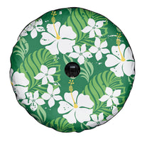 Green Hawaiian Hibiscus Monstera Spare Tire Cover Grunge Stylized LT01 - Polynesian Pride