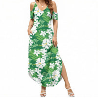 Green Hawaiian Hibiscus Monstera Summer Maxi Dress Grunge Stylized LT01 Women Green - Polynesian Pride