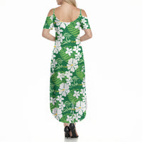 Green Hawaiian Hibiscus Monstera Summer Maxi Dress Grunge Stylized LT01 - Polynesian Pride