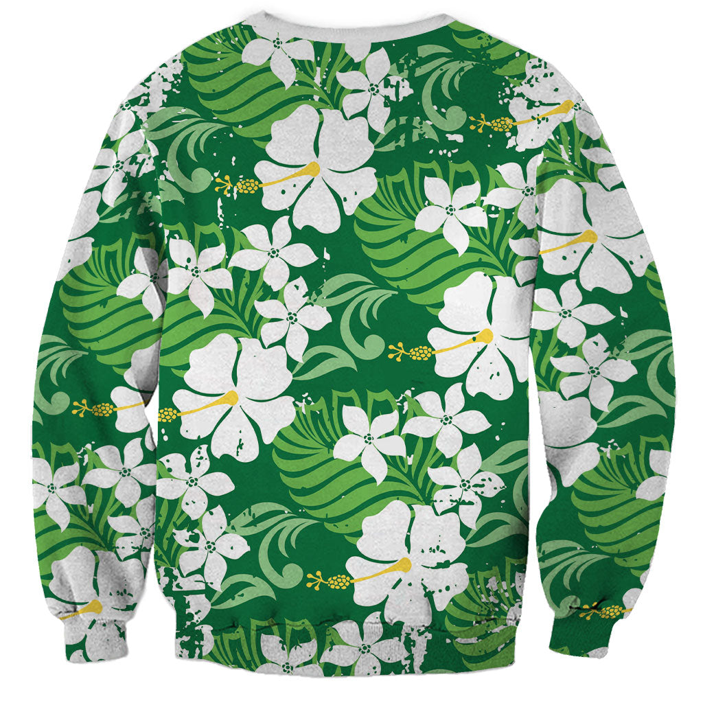 Green Hawaiian Hibiscus Monstera Sweatshirt Grunge Stylized LT01 - Polynesian Pride