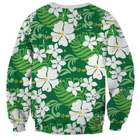 Green Hawaiian Hibiscus Monstera Sweatshirt Grunge Stylized LT01 - Polynesian Pride