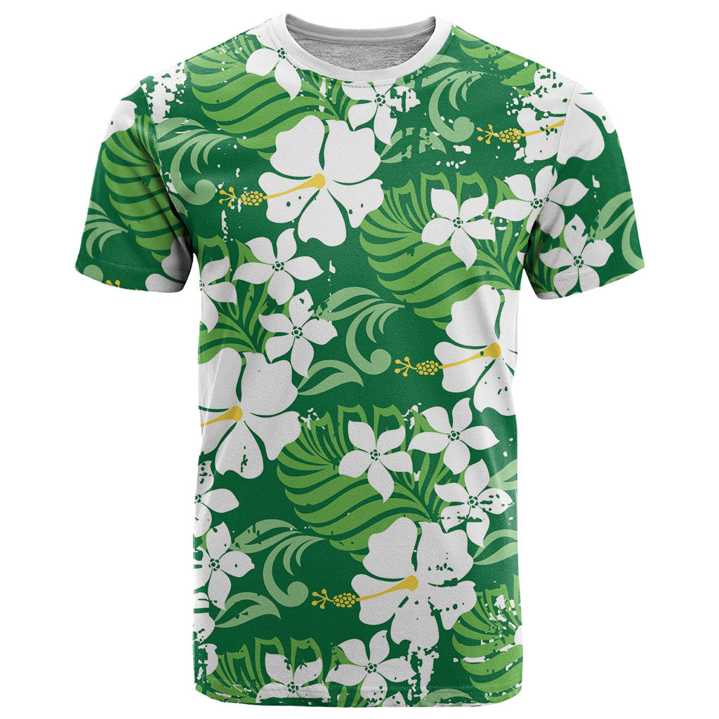 Green Hawaiian Hibiscus Monstera T Shirt Grunge Stylized LT01 Green - Polynesian Pride