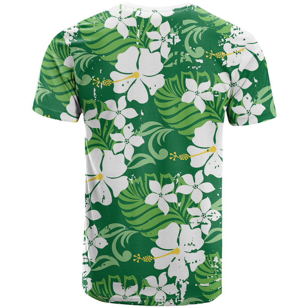 Green Hawaiian Hibiscus Monstera T Shirt Grunge Stylized LT01 - Polynesian Pride