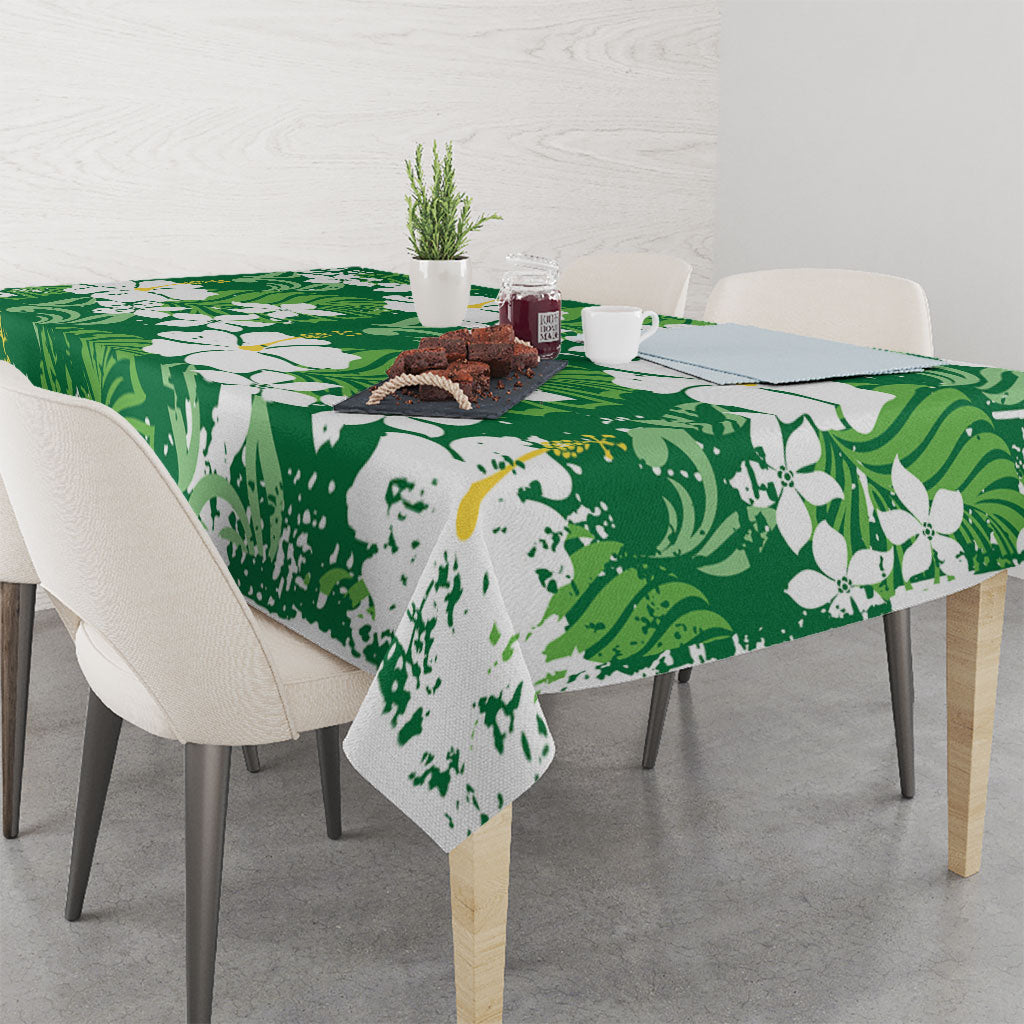 Green Hawaiian Hibiscus Monstera Tablecloth Grunge Stylized LT01 - Polynesian Pride