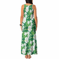 Green Hawaiian Hibiscus Monstera Tank Maxi Dress Grunge Stylized LT01 - Polynesian Pride