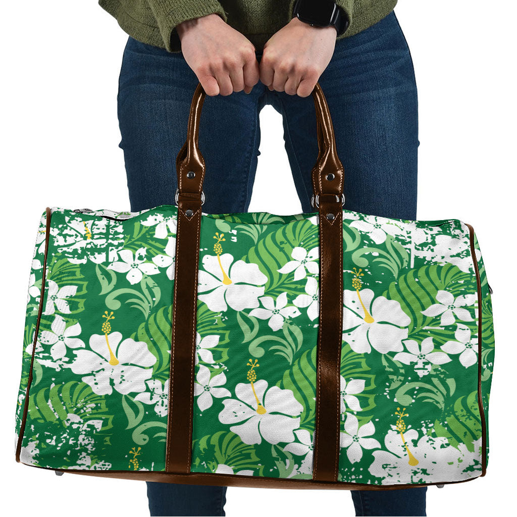 Green Hawaiian Hibiscus Monstera Travel Bag Grunge Stylized LT01 Green - Polynesian Pride