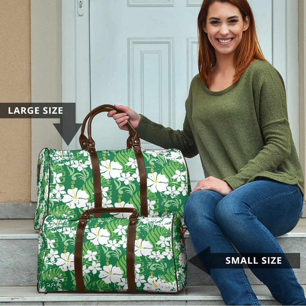 Green Hawaiian Hibiscus Monstera Travel Bag Grunge Stylized LT01 - Polynesian Pride