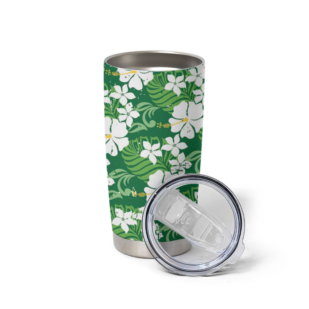 Green Hawaiian Hibiscus Monstera Tumbler Cup Grunge Stylized LT01 - Polynesian Pride