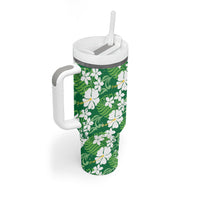 Green Hawaiian Hibiscus Monstera Tumbler With Handle Grunge Stylized LT01 - Polynesian Pride