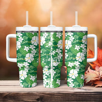 Green Hawaiian Hibiscus Monstera Tumbler With Handle Grunge Stylized LT01 - Polynesian Pride
