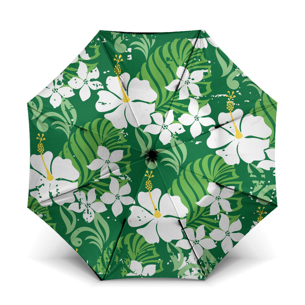 Green Hawaiian Hibiscus Monstera Umbrella Grunge Stylized LT01 One Size Folded 11.42 inch Opened Diameter 37.4 inch Green - Polynesian Pride