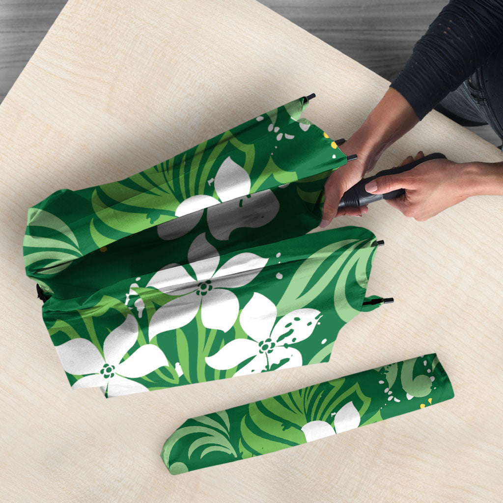 Green Hawaiian Hibiscus Monstera Umbrella Grunge Stylized LT01 - Polynesian Pride