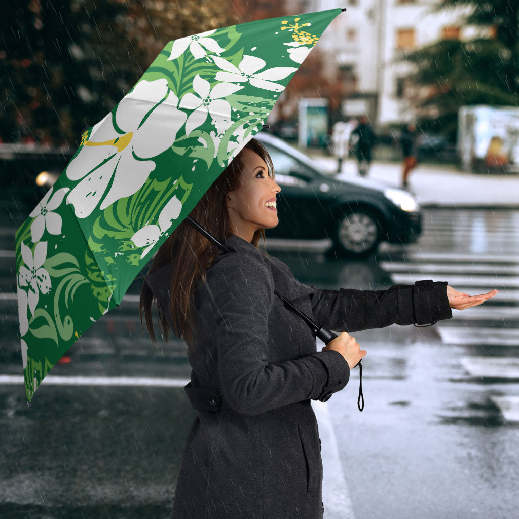 Green Hawaiian Hibiscus Monstera Umbrella Grunge Stylized LT01 - Polynesian Pride