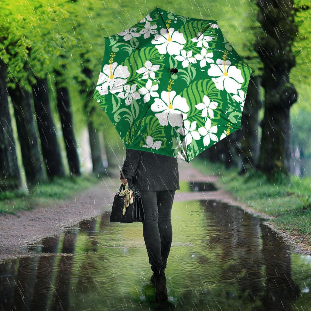 Green Hawaiian Hibiscus Monstera Umbrella Grunge Stylized LT01 - Polynesian Pride