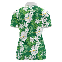 Green Hawaiian Hibiscus Monstera Women Polo Shirt Grunge Stylized LT01 - Polynesian Pride