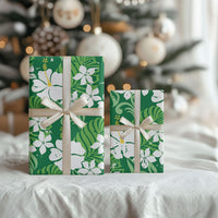 Green Hawaiian Hibiscus Monstera Wrapping Paper Grunge Stylized